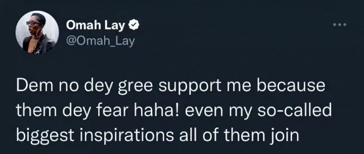 Omah Lay shares why he is yet to receive support from colleagues