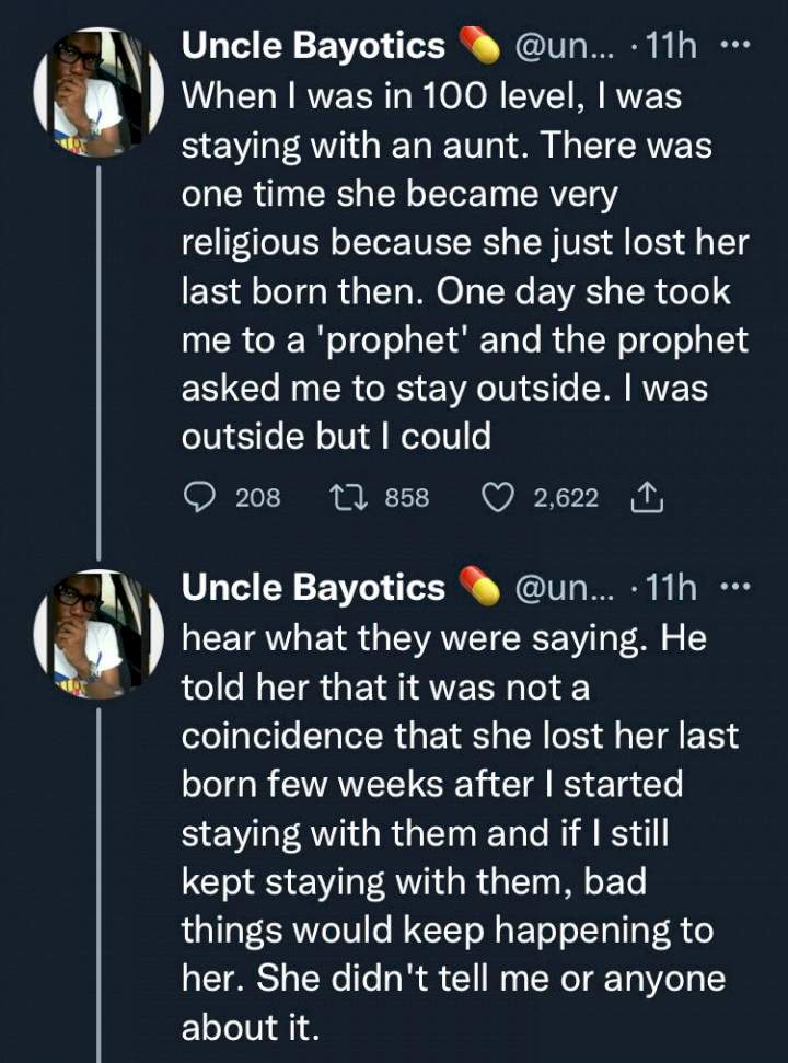 Man narrates bitter experience of how pastor told his aunt he was the cause of her child's death