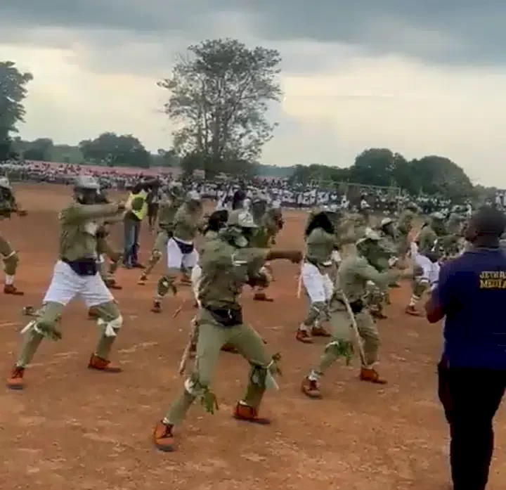 Amid incessant attacks by bandits, NYSC corps members spotted training aggressively in Benue (Video)