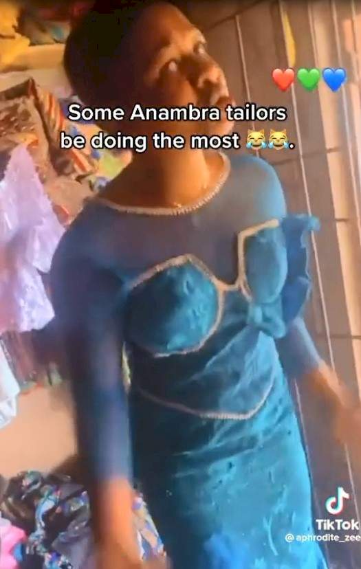 'Where's my hand? is my breast as big as this?' - Disappointed customer tackles Anambra tailor over dress she made for her