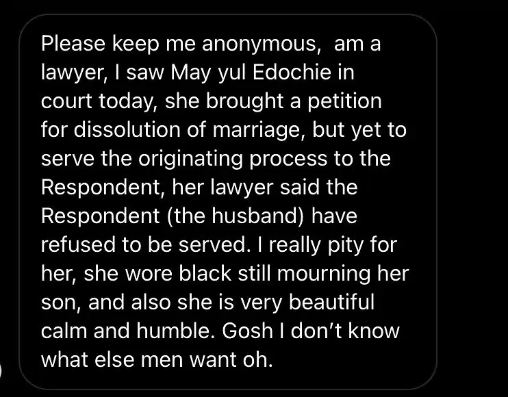 May Edochie allegedly files for divorce