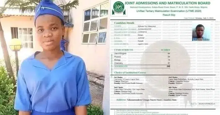 JAMB officially releases Ejikeme Joy's "original" result, shows different score (Photo)