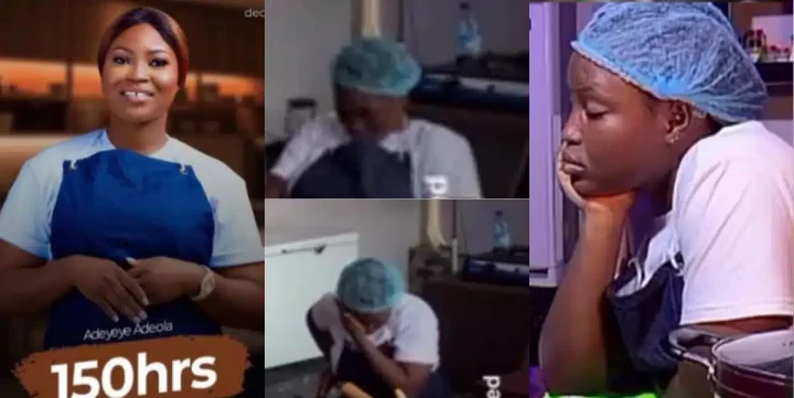Ondo Chef spotted napping in the kitchen during her 150-hour cookathon, Netizens reacts (Video)