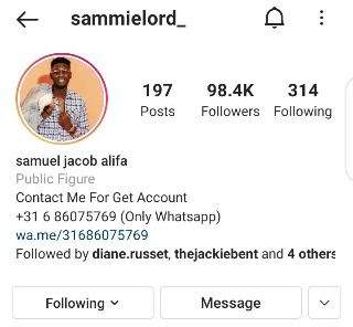 BBNaija: Hacker takes over Sammie's IG account with 98K followers, demands N360K payment