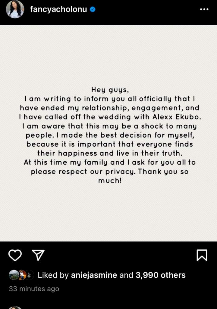 Alex Ekubo, fiancée split, call off engagement