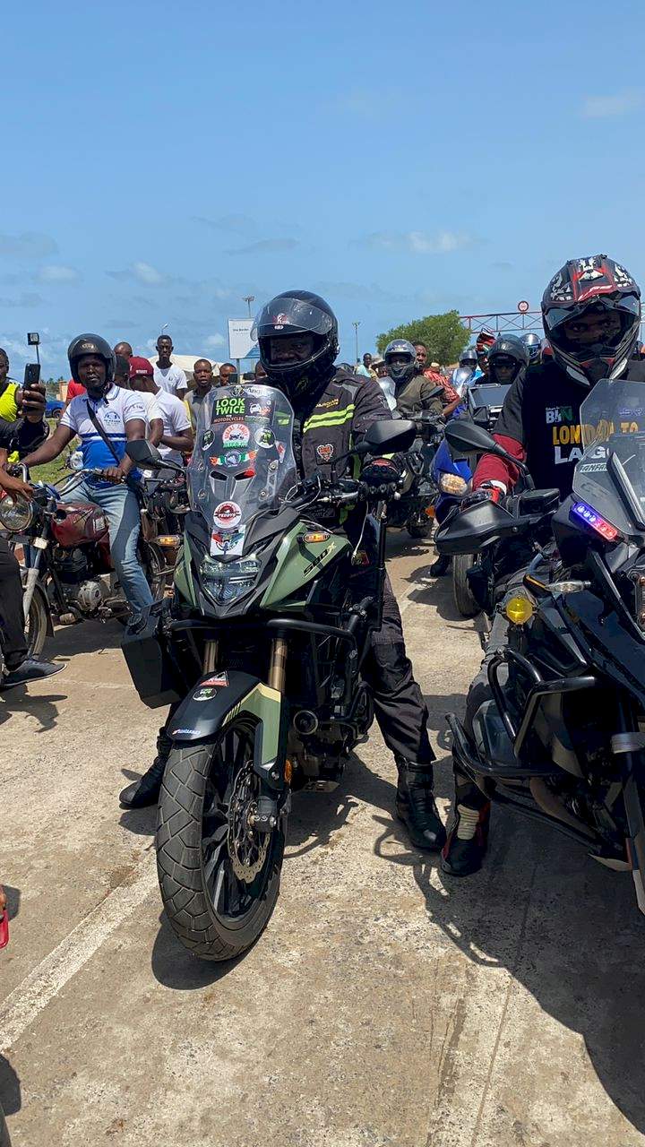 Nigerian man riding a bike from London to Lagos finally arrives Nigeria