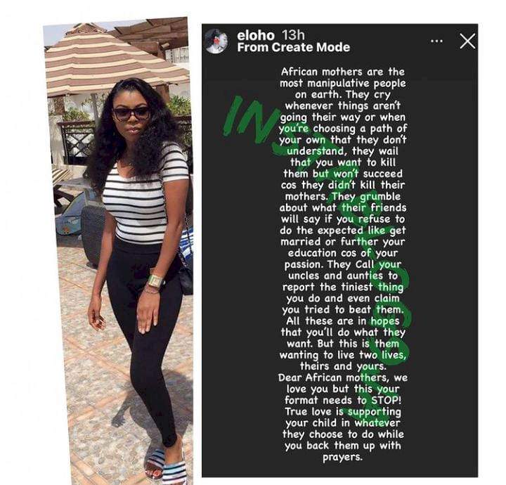 'African mothers are the most manipulative people on earth' - Media personality, Eloho Die