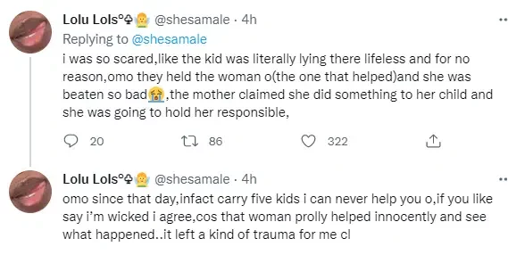 Lady recounts experience with woman whose child fell and died at bus stop