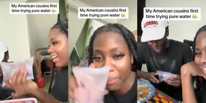 'Where's the pin?' - American returnee asks as he tries drinking pure water for first time (Video)