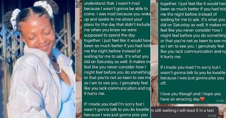 'This was our last conversation' - Lady shares heartbreaking chat with boyfriend as relationship crashes