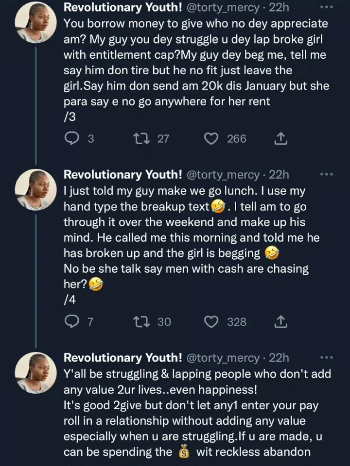 Lady narrates how she helped her friend end his relationship with entitled girlfriend