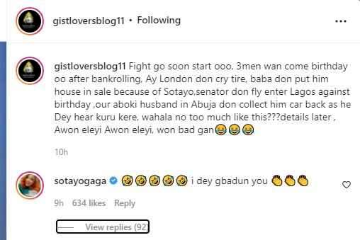 Sotayogaga reacts to allegation of being bankrolled by 3 men and predicted clash at her birthday ceremony today