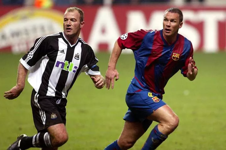 Alan Shearer in action for Newcastle United against Barcelona in the 2002/03 UEFA Champions League