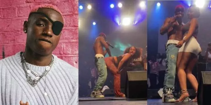 "He needs to slow down" - Netizens react to trending video of singer, Ruger rocking numerous ladies at his concert in Canada