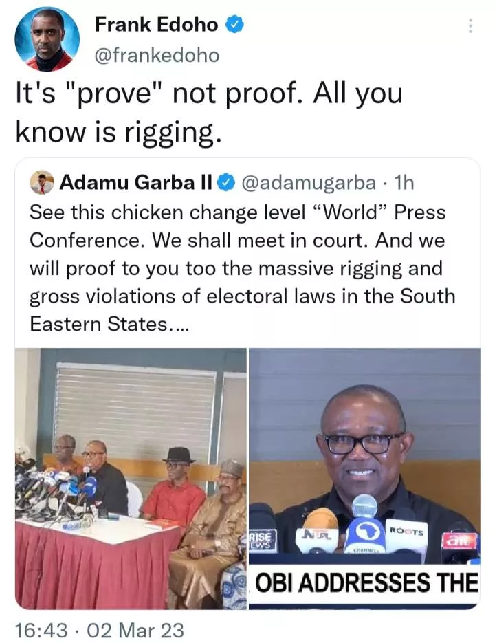 Frank Edoho schools Adamu Garba after his tweet mocking Peter Obi