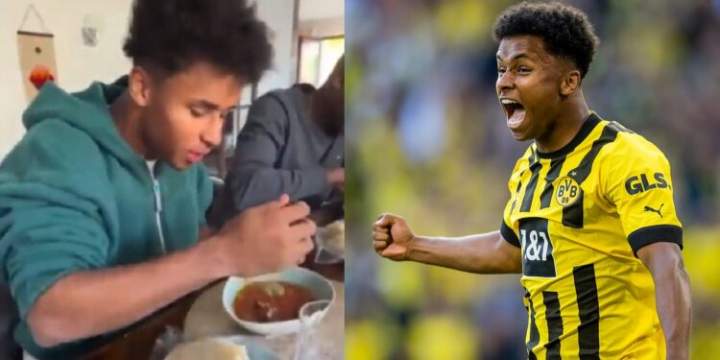 "Eating fufu makes me run faster" - Dortmund player, Karim Adeyemi says after scoring winning goal against Chelsea (video)