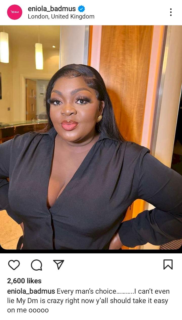 'Take it easy on me' - Eniola Badmus cries out as men flood her DM