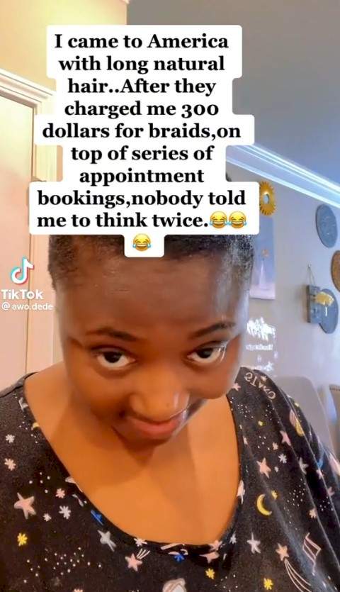 Lady reveals she cut her long natural hair after being charged $300 for braids in the US (video)
