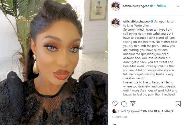 'Your exes are not the problem, work on your choices' - Blessing Okoro writes Tonto Dikeh amid breakup saga