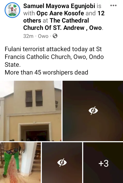 50 worshippers killed as bandits attack Catholic church during service in Ondo