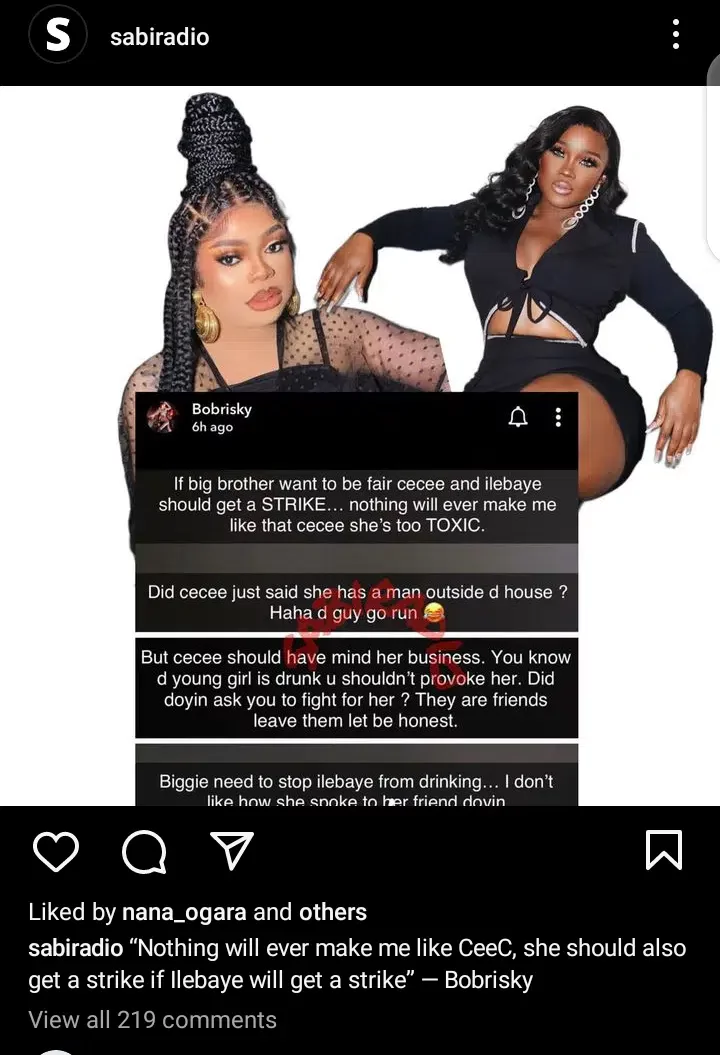 'Nothing will ever make me like CeeC, she should also get a strike if Ilebaye will get a strike' - Bobrisky