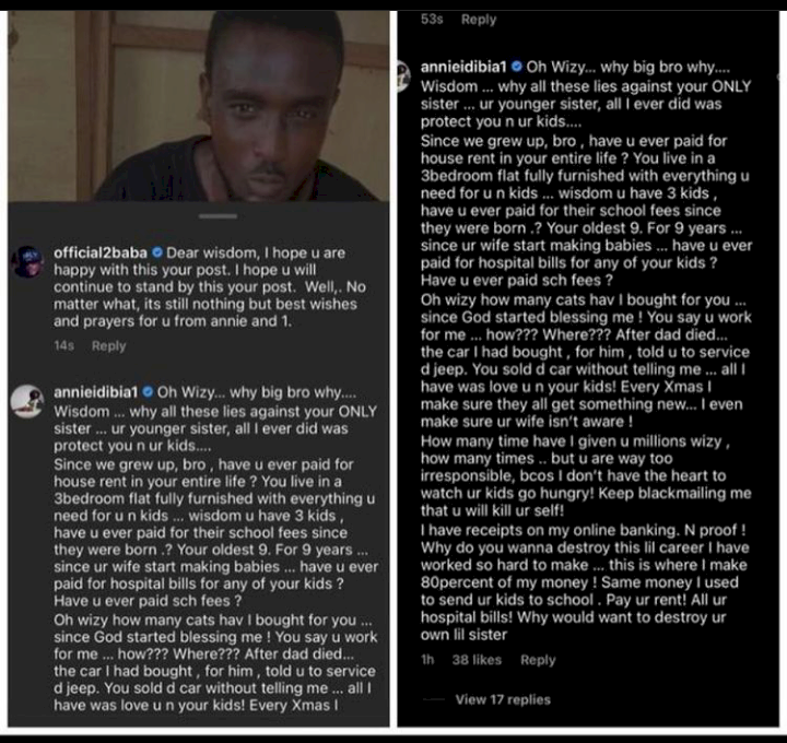 Tuface and Annie Idibia react to brother, Wisdom Macaulay's call out over actress' cruel attitude towards him