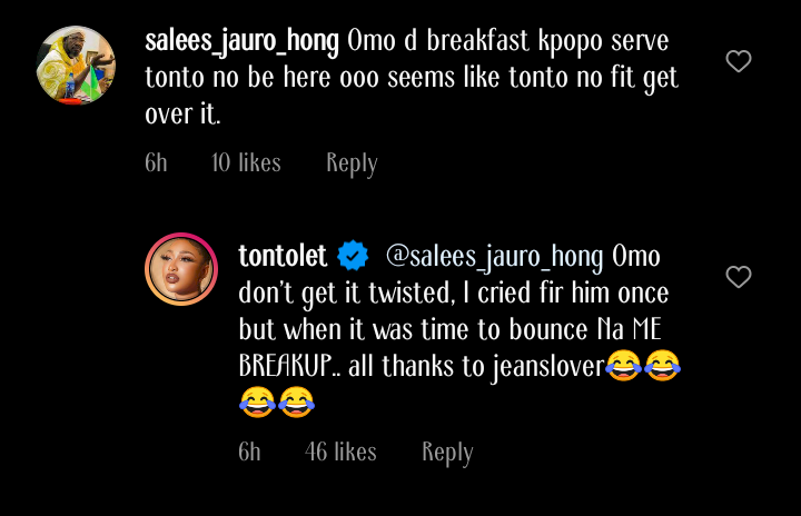 Tonto Dikeh replies IG user who said she's unable to forget Kpokpogri