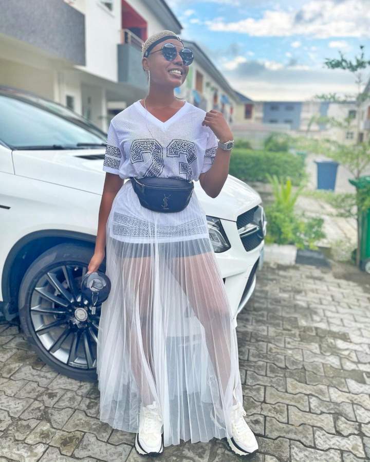 'Result of hard work' - Reactions as media personality, Nancy Isime acquires a new Benz (Video)