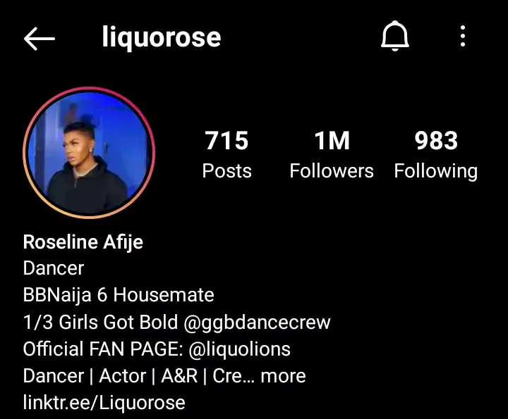 BBNaija: Liquorose becomes first housemate to hit 1M followers on Instagram within 5 days