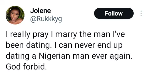 I can never date a Nigerian man ever again. God forbid - US-based Nigerian lady says