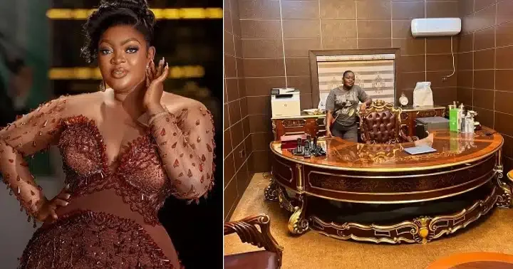 "She don relocate to Abuja" - Eniola Badmus shows off new luxury office after Tinubu resumed office (Photos)