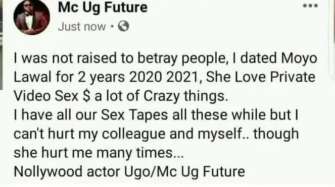 'I have all our sex tapes, she likes recording herself' - MC Ug Future reveals his 2 years affair with Moyo Lawal