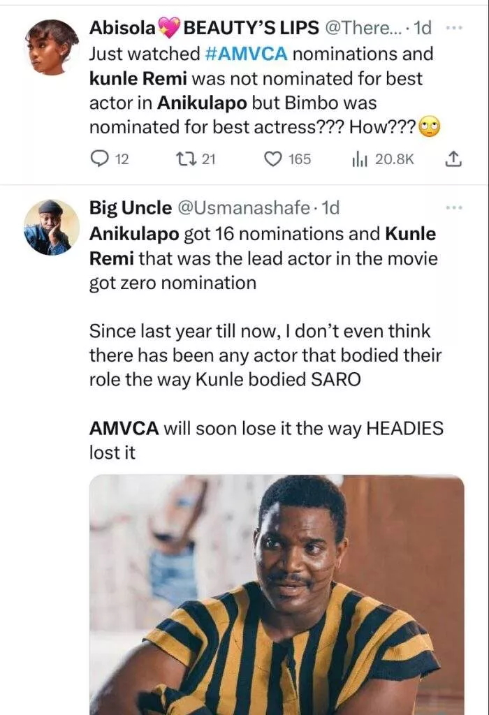 'Anikulapo' actor, Kunle Remi reacts after being snubbed by AMVCA