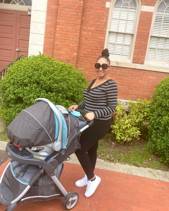 "Latest mum in town" - Actress, Uche Ogbodo praises Rosy Meurer as she steps out with son