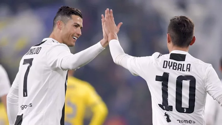 Sassuolo vs Juventus: Cristiano Ronaldo reacts over 100 goals with Dybala