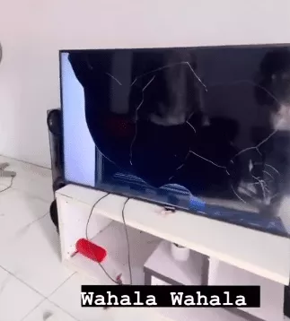 Nigerian man loses his cool after girlfriend breaks his flat-screen TV with no remorse