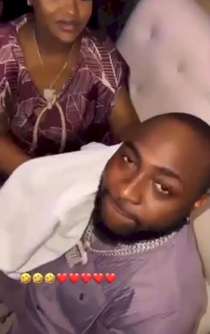 'Chioma dey treat him like baby' - Reactions as Davido gets pampered by fiancee (Video)