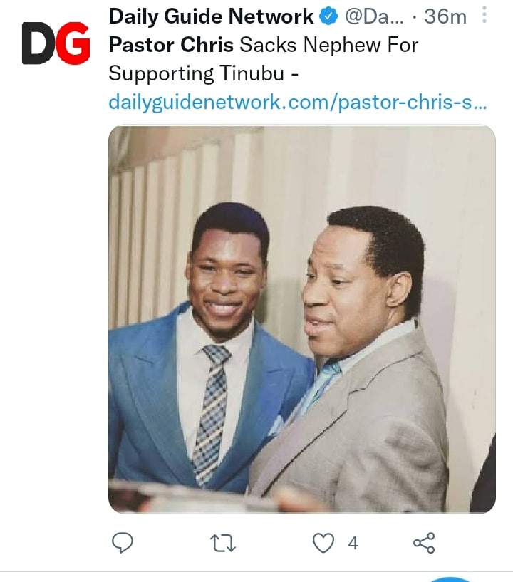 Speculations as Pastor Chris suspends nephew over gross misconduct; places him under spiritual rehabilitation (Video)