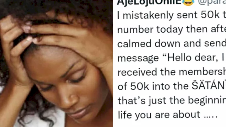 Lady accidentally sends N50k to stranger, receives text message from him requesting for more
