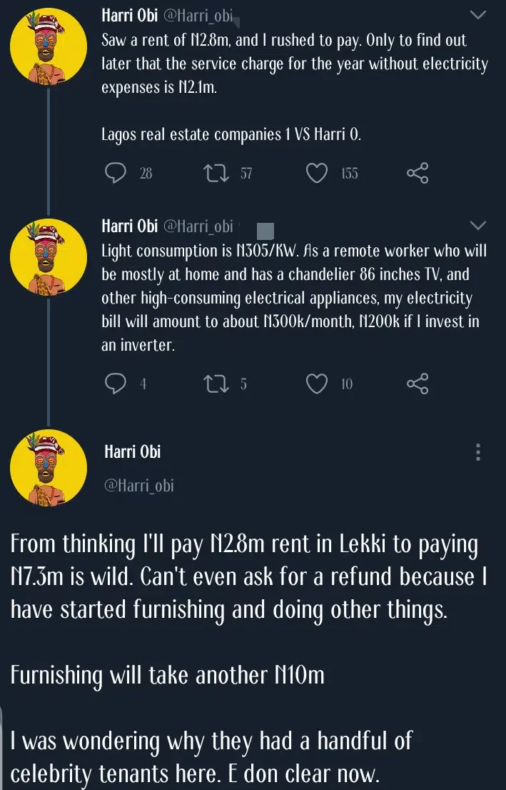 Nigerian man in tears after renting N2.8 million Lekki apartment only to discover service charge is N2.1m