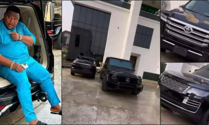 "Na wetin she see be this" - Reactions as Cubana Chief Priest flaunts cars, house amidst side chic saga