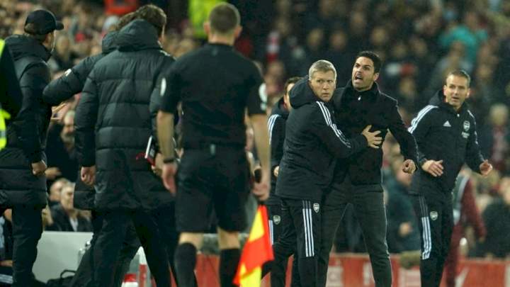 EPL: Mikel Arteta explains fight with Klopp during Arsenal's 4-0 defeat to Liverpool
