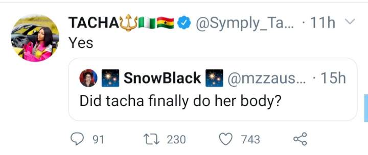 Tacha confirms she has finally done work on her body