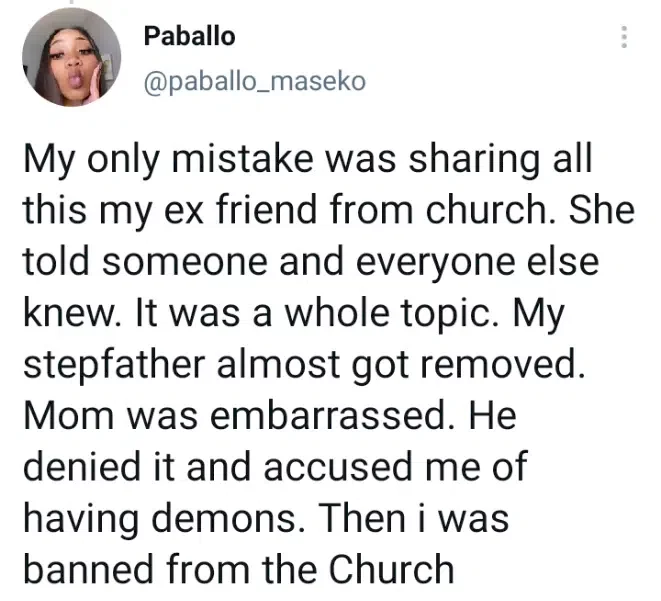 Lady cries out after getting banned from church for sleeping with pastor and stepdad