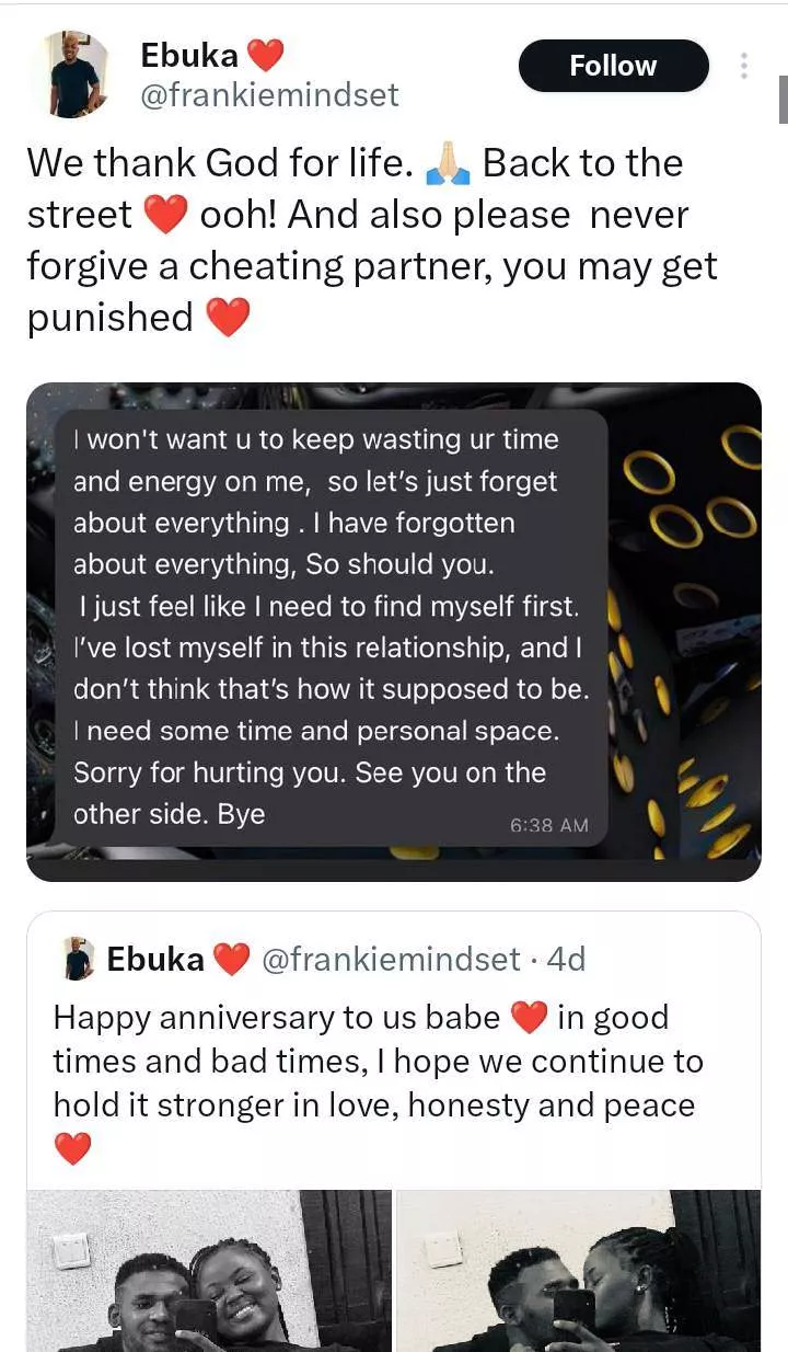 Man heartbroken as he gets dumped by girlfriend 4 days after their anniversary