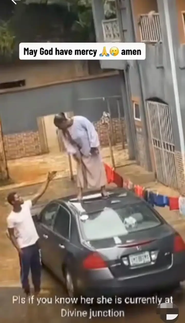 'Wetin dey do her?' - Lady behaves strangely as she climbs and wrecks man's car, video stirs concern