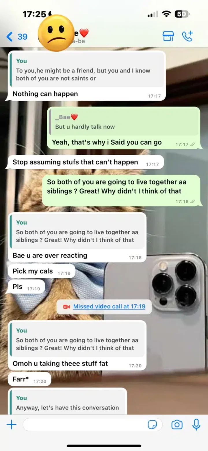 'Relationship is not for me' - Man laments as his girlfriend begs for permission to go spend time with Abuja guy