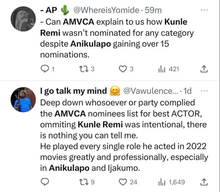 'Anikulapo' actor, Kunle Remi reacts after being snubbed by AMVCA