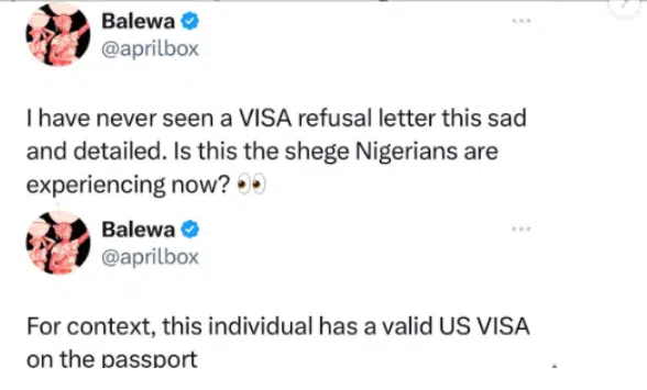 Man shares 'shocking letter' Embassy sent to Nigerian applicant on why his/her visa was denied