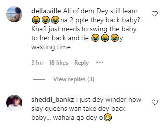 Both of you need to be taught- Nigerians react to video of actress Regina Daniels teaching Khafi Kareem how to ''back'' her baby